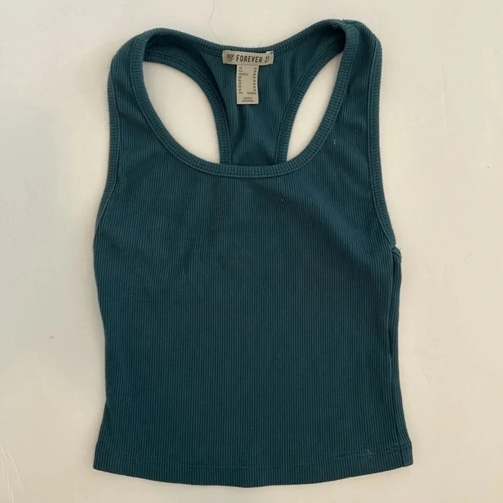 Forever 21 ribbed crop tank top blue size XS